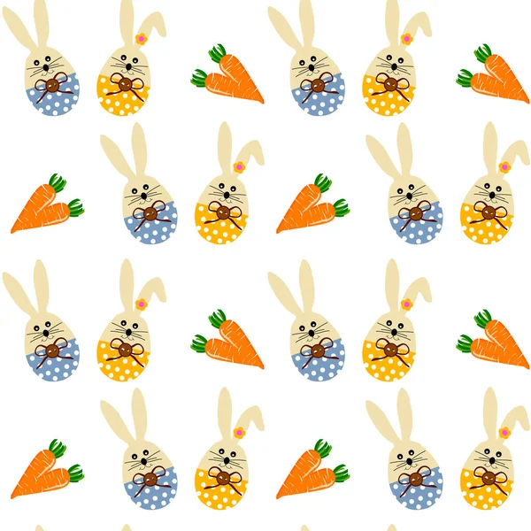 Mönster med tecknad påsk kaniner och blommor. — Stock vektor