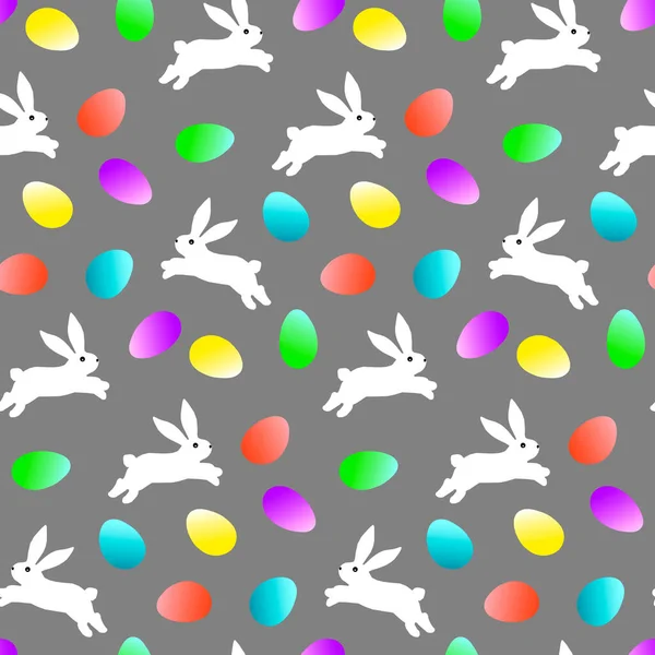 Padrão com coelhos brancos e ovos de Páscoa. — Vetor de Stock
