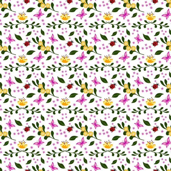 Pattern with flowers and butterflies. — Stock Vector