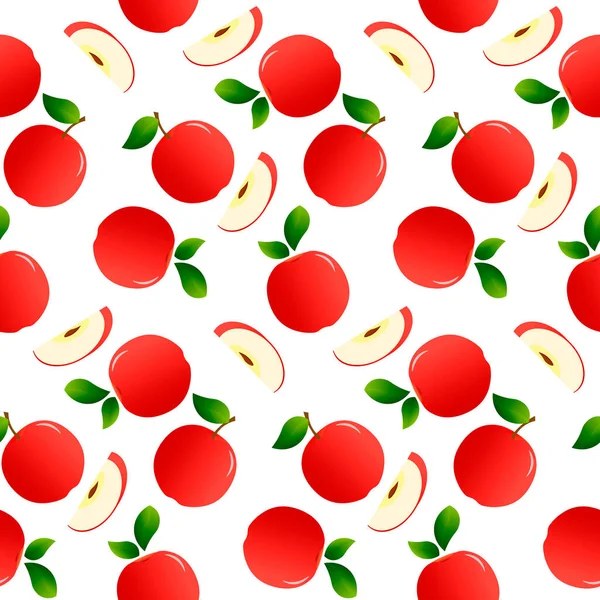 Modèle avec des pommes rouges. Fruits et tranches aux feuilles vertes. — Image vectorielle