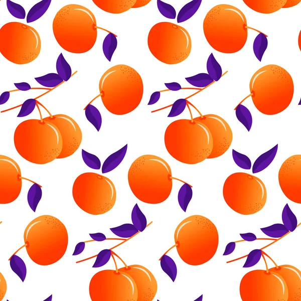 Modèle avec des oranges. Fruits oranges et feuilles de lilas. — Image vectorielle