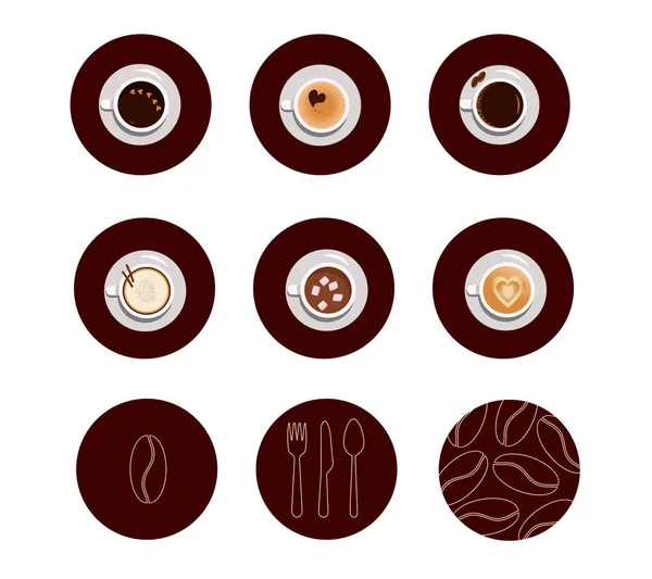 Runda ikoner för sociala nätverk täcker. kaffekoppar. — Stock vektor