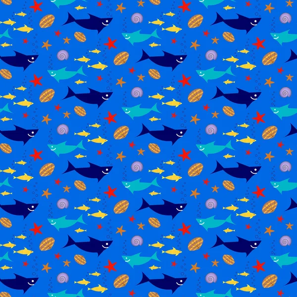 Vzor moře s rybami a mušlemi. — Stockový vektor