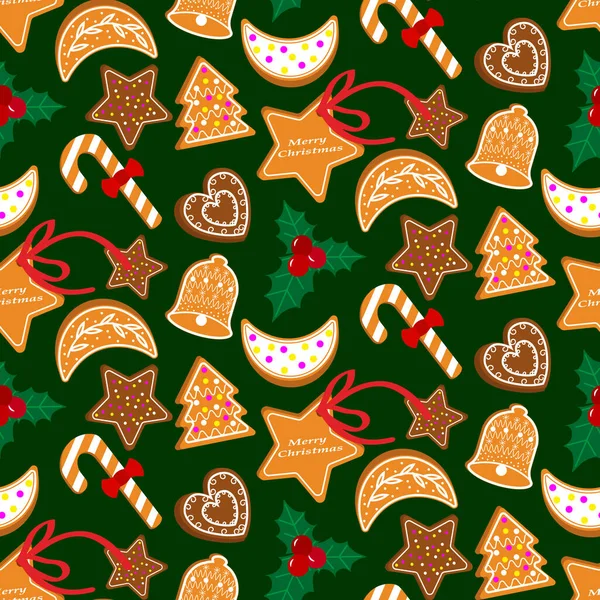 Christmas gingerbread cookie on a green background. — стоковый вектор