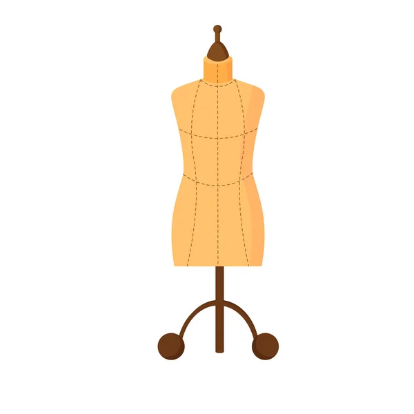 Béžové krejčí manekýn šití šaty.Vektorové ilustrace izolované na bílém pozadí. — Stockový vektor