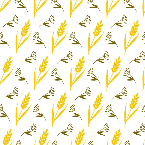 Muster mit Wiesengras und gelben Ähren. Vektor-Illustration isoliert auf weißem Hintergrund — Stockvektor