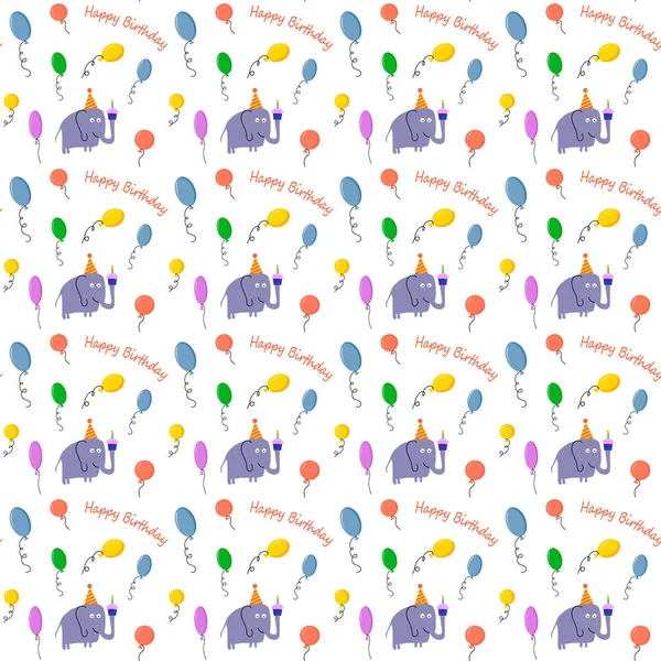Padrão de elefante e balões. Ilustração para crianças feliz aniversário. —  Vetores de Stock