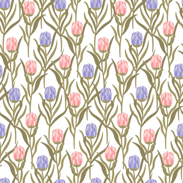 Patroon met blauw en roze protea. Bloemvector tekening. — Stockvector