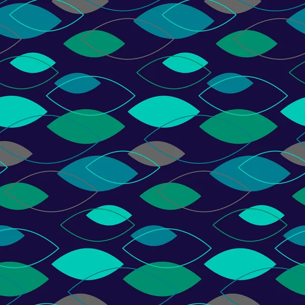 Muster mit stilisierten blauen und grünen Ovalen. Horizontales Muster mit Linien. — Stockvektor