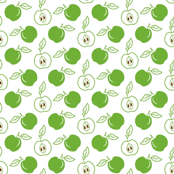 Modèle sans couture avec des pommes vertes. Fruits stylisés. Illustration vectorielle isolée sur fond blanc. — Image vectorielle