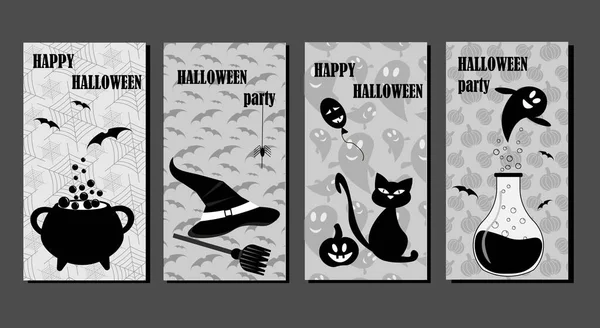 Conjunto blanco y negro de volantes de Halloween. Ilustración vectorial. — Vector de stock
