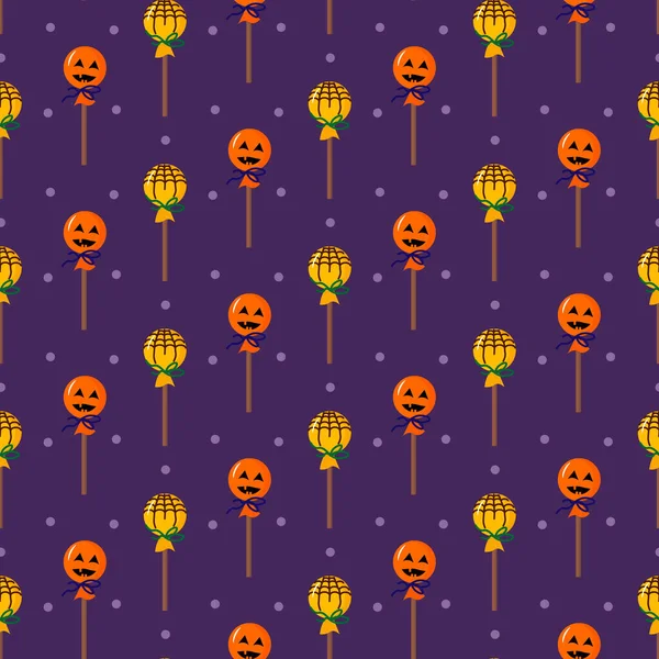 ハロウィンキャンディパターン。紫色の背景のベクトル図. — ストックベクタ