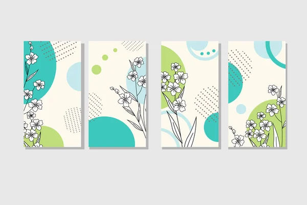 Zestaw szablonów kart z graficznymi kwiatami. Kwiaty i abstrakcyjne plamy. — Wektor stockowy