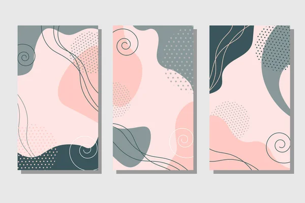 Μια σειρά από κάρτες με αφηρημένη ροζ, μπλε και γκρι κηλίδες. — Διανυσματικό Αρχείο