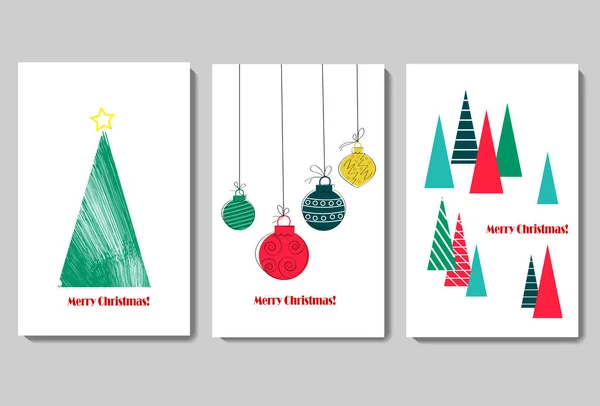 Conjunto de modelos de cartões para o Natal e Ano Novo. Ilustração vetorial com texto. — Vetor de Stock