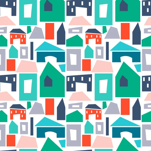 Patrón con casas abstractas. Paisaje urbano. Dibujo vectorial sobre fondo blanco. — Vector de stock