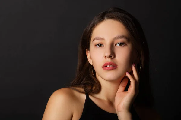 Beautiful Young Woman Makeup Black Background — Fotografia de Stock