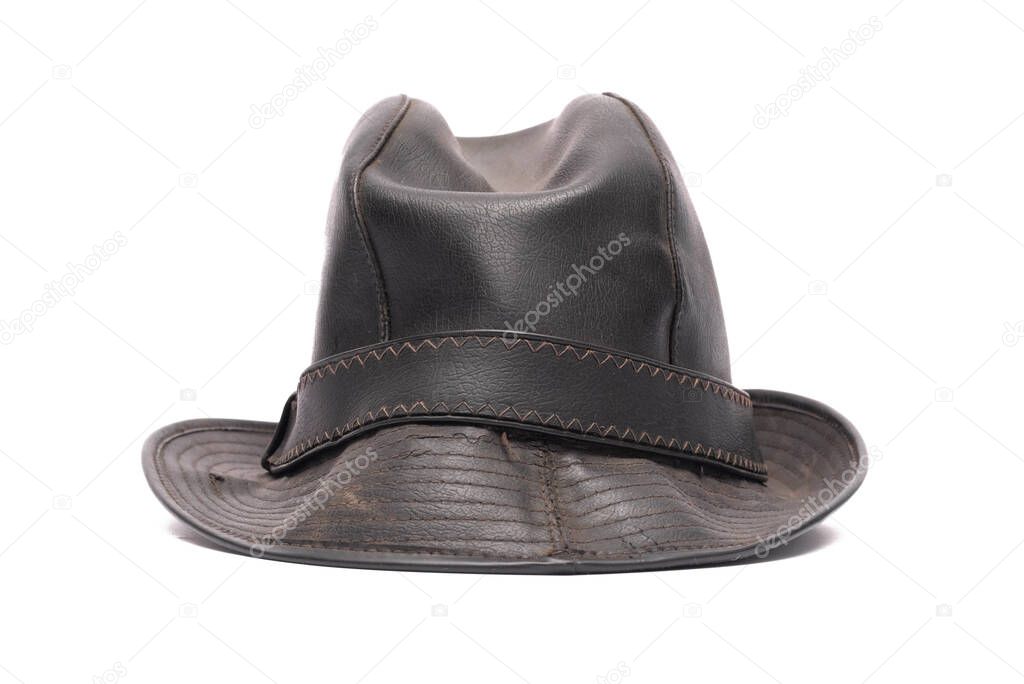 Black leather hat isolated on the white background.