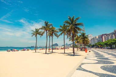Palms on Copacabana Beach next to landmark mosaic in Rio de Janeiro, Brazil