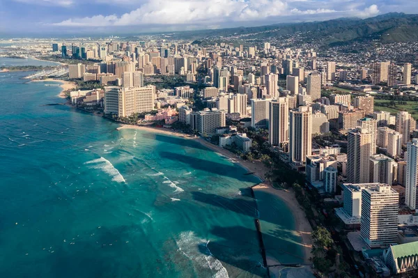 Lever Soleil Dessus Plage Waikiki Honolulu Île Oahu Hawaï Lieu — Photo