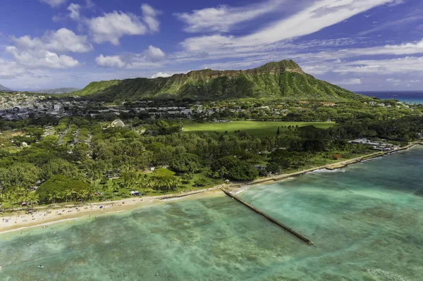 Вид Воздуха Пляж Вайкики Алмазную Голову Остров Оаху Гавайи — стоковое фото