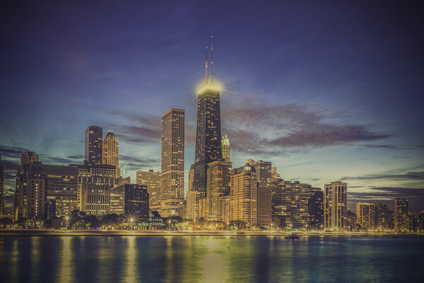 Chicago Downtown skyline by dusk