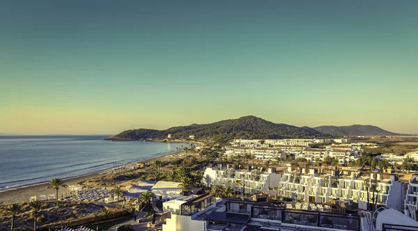 Ibiza Eivissa, sunrise over Playa d 'en Bossa Beach — стоковое фото