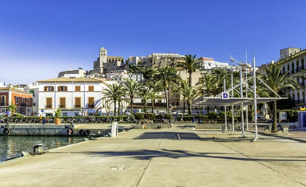 Ferry station in the port of Ibiza with Old Town — Stock Photo, Image
