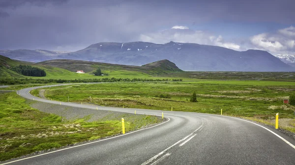 Böjda asfaltväg i kickbergen av Island — Stockfoto