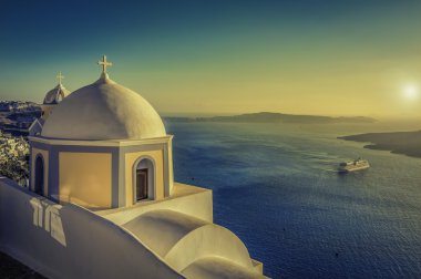 Vintage Caldera görünümünde santorini, Yunanistan