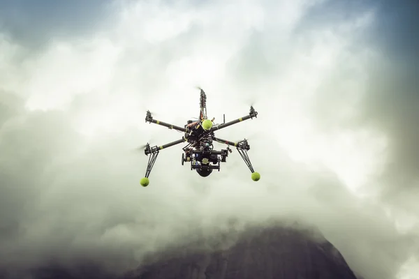 Drone flying in the clouds