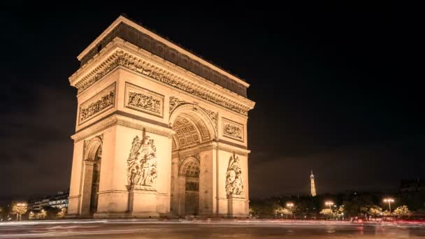 Arc de triumf natt trafik — Stockvideo