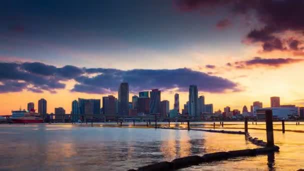 Miami skyline vid solnedgången — Stockvideo