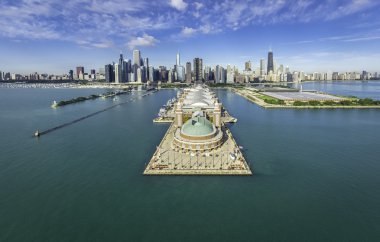 Chicago Skyline aerial view with pier clipart