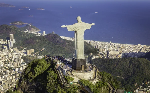 Cristo e a Baía de Botafogo — Fotografia de Stock