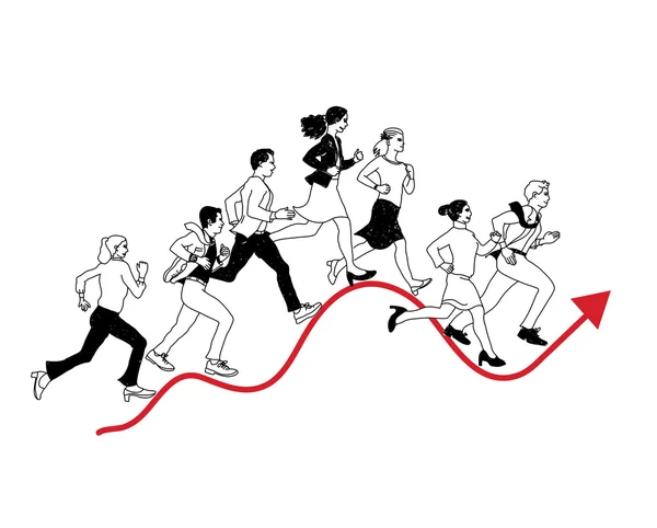 La gente de negocios corre en línea de curvas — Archivo Imágenes Vectoriales