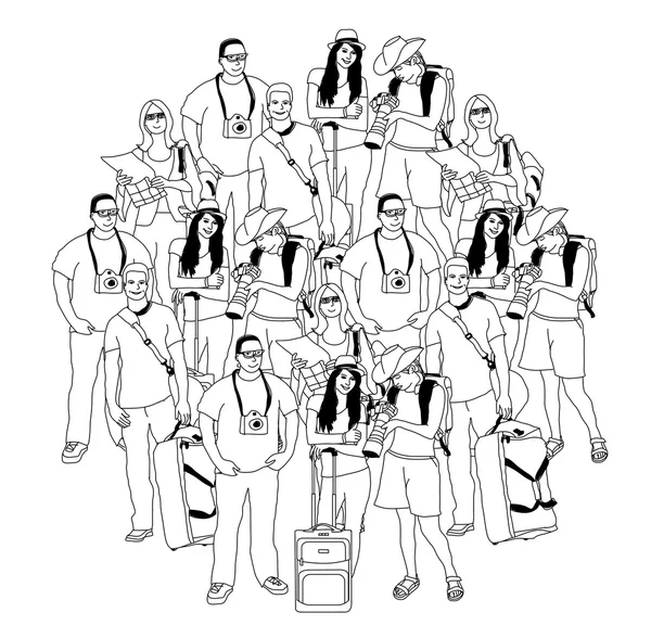 Multitud de turistas — Vector de stock