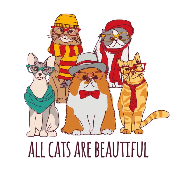 Grupo de moda hipster gatos — Archivo Imágenes Vectoriales