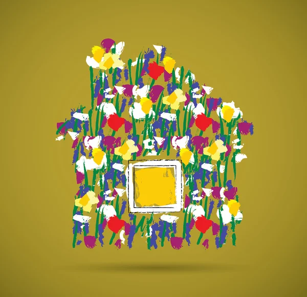 Eco house blommor symbol — Stock vektor