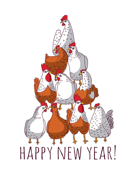 New year greeting and chicken 
