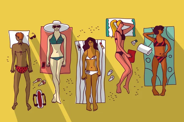 Frauen entspannen sich am Strand — Stockvektor