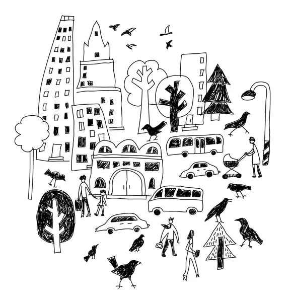 Doodles urban city life — Stock Vector