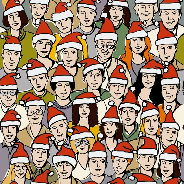 Santa şapkalar seamless modeli insanlarda — Stok Vektör