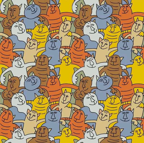 Cats color fun seamless pattern — Stock Vector