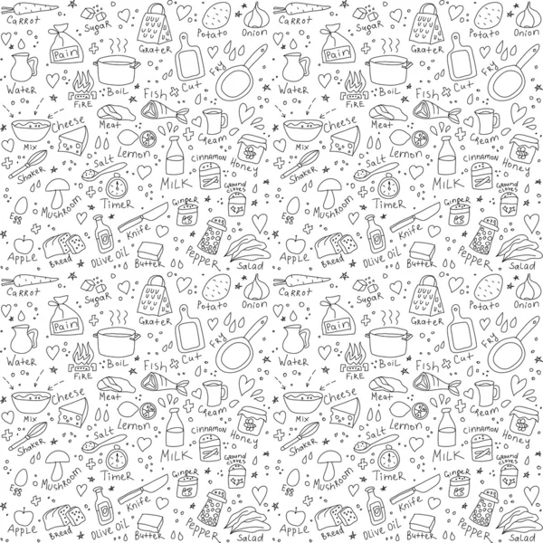 Cook objects doodles seamless pattern — Stock Vector