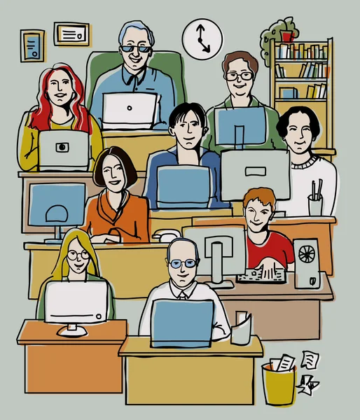 Group people working in office — Stock Vector