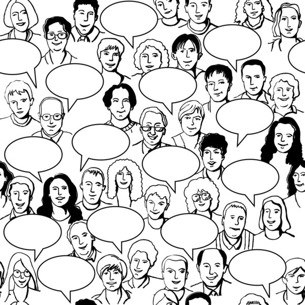 Большая группа неузнаваемых людей с пузырями
