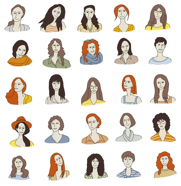 Las mujeres se enfrenta a iconos — Archivo Imágenes Vectoriales