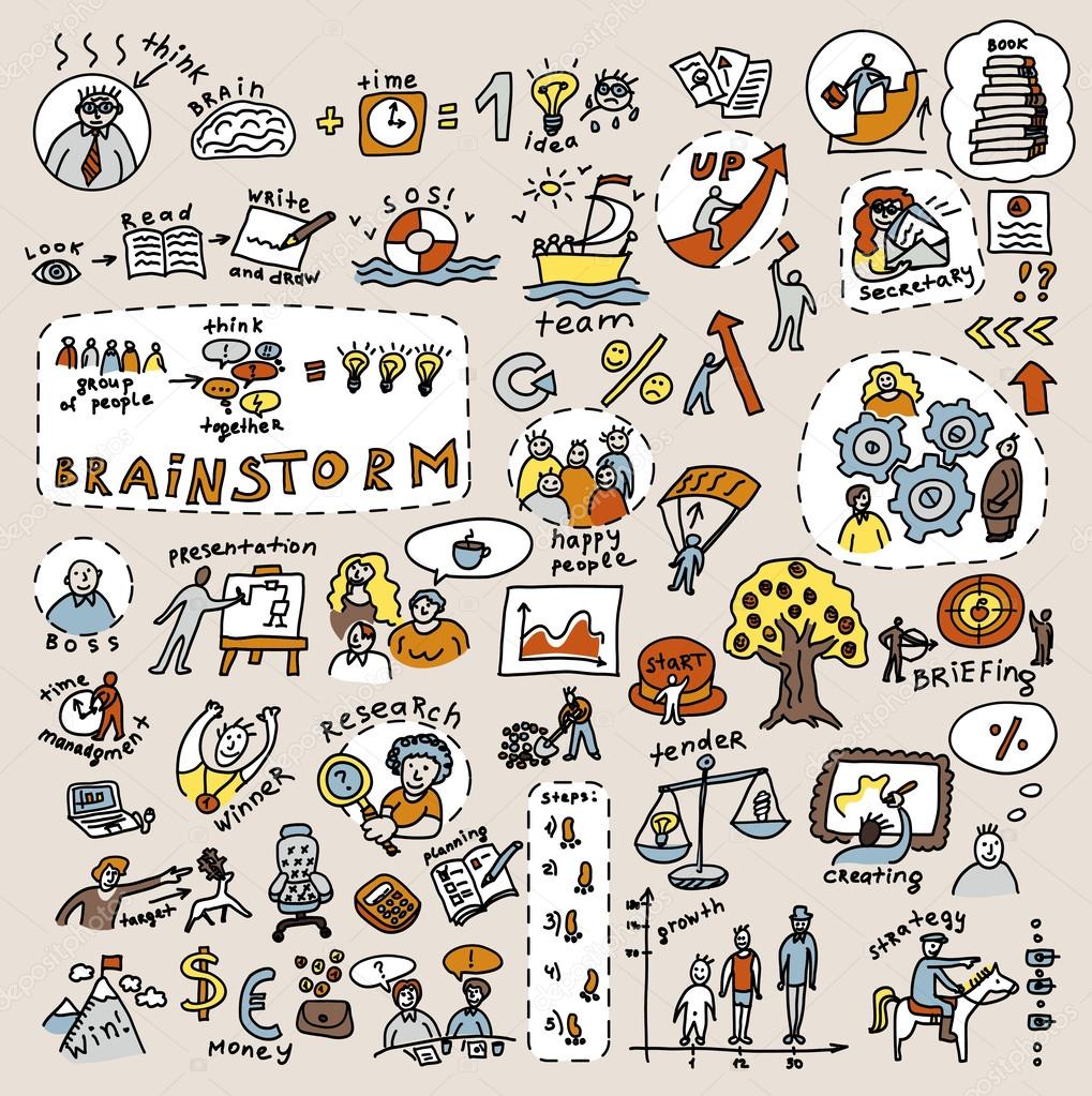 Doodles creative and business color icons