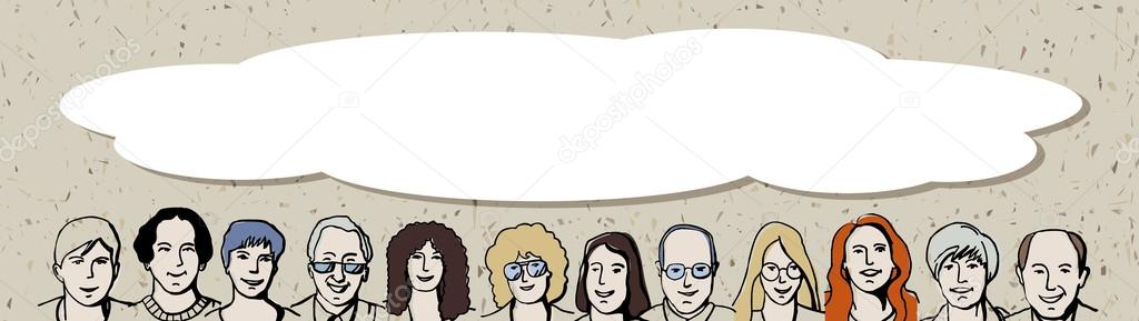 Horizontal banner with group people